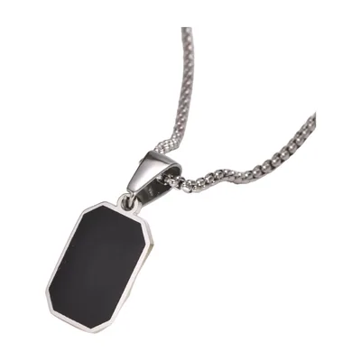 Geometrischer Dog Tag Anhänger mit schwarzer Einlage, Edelstahl