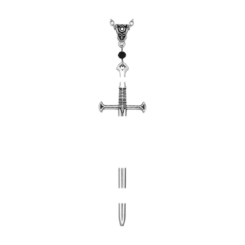 Pendentif Épée Géométrique avec Pierre Noire, Acier Inoxydable