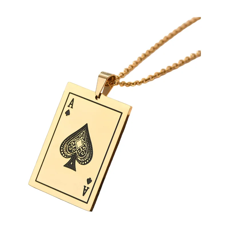 Collier Pendentif As de Pique, Acier Inoxydable