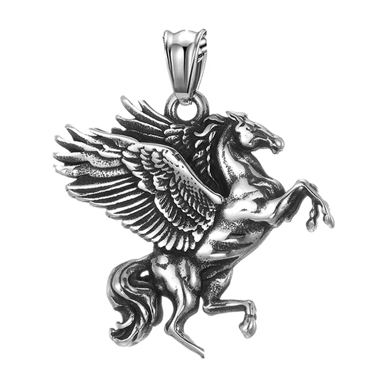 Collier Pendentif Pégase Cheval Ailé, Acier Inoxydable 316L