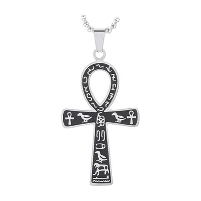 Ankh Anhänger mit ägyptischen Hieroglyphen, Edelstahl