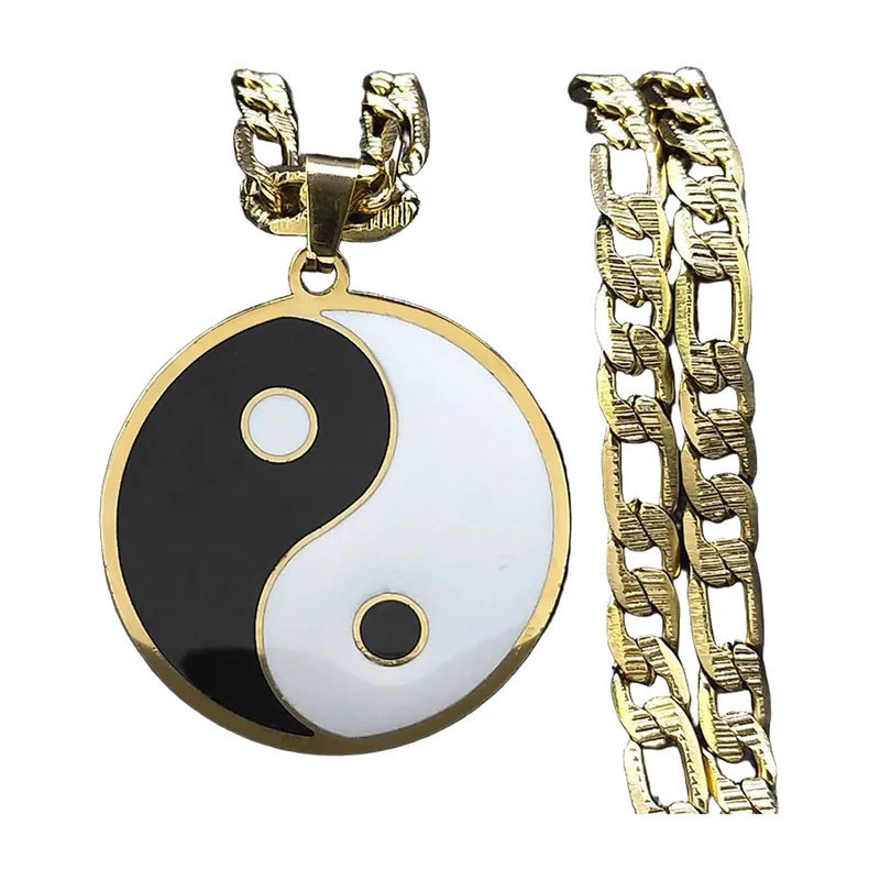 Collier Yin Yang avec Émail, Acier Inoxydable