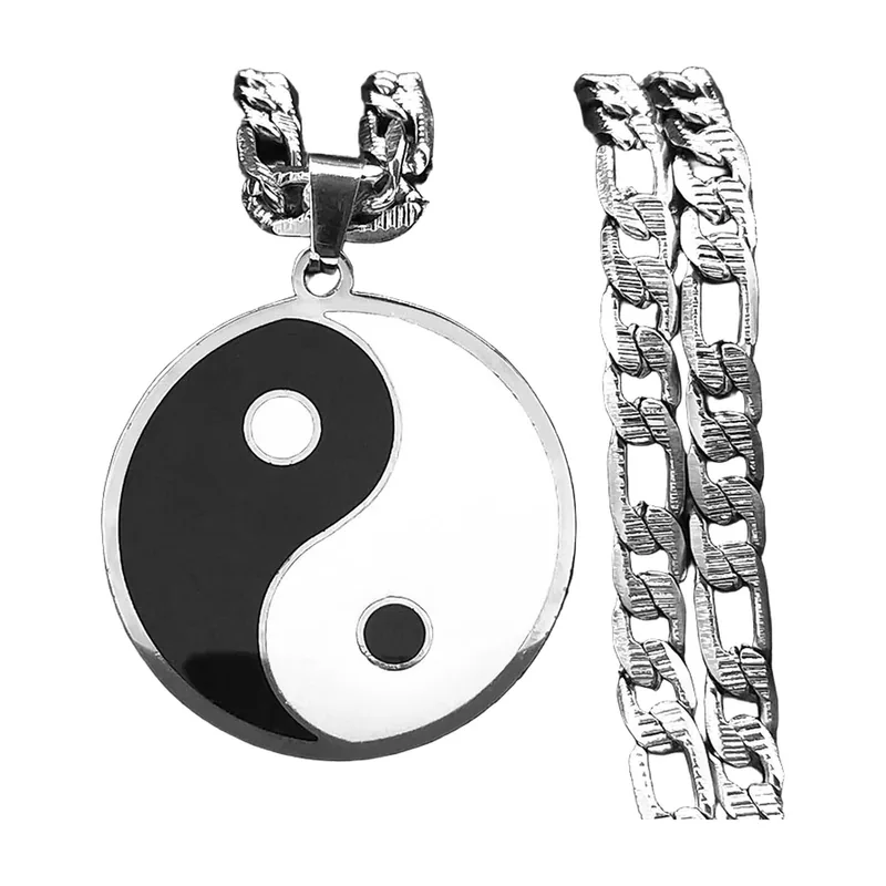 Yin Yang Symbol Anhänger mit Panzerkette, Edelstahl