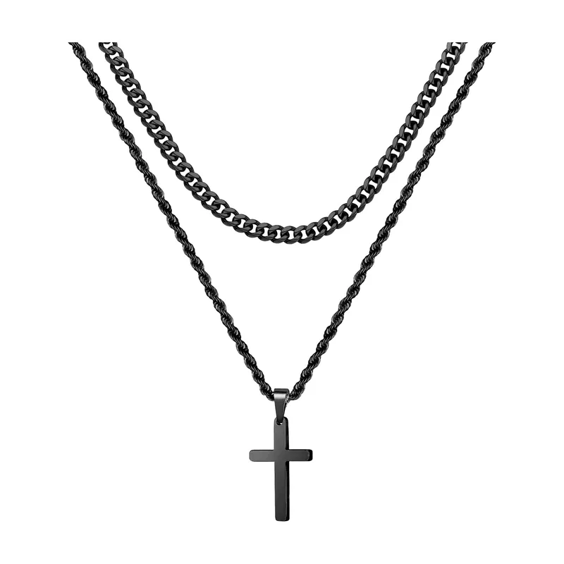 Kreuz-Anhänger mit Doppelkette, Edelstahl