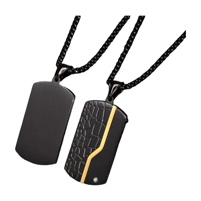Geometric Dog Tag Pendant with Cubic Zirconia, Stainless Steel