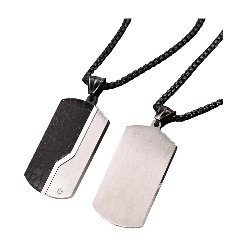 Pendentif Dog Tag Géométrique avec Zirconia, Acier Inoxydable