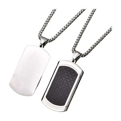 Dog Tag Pendant with Carbon Fibre Inlay, Stainless Steel