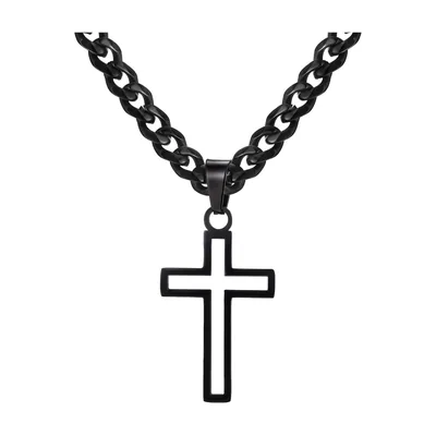Collier Croix Ajourée avec Chaîne Gourmette, Acier Inoxydable
