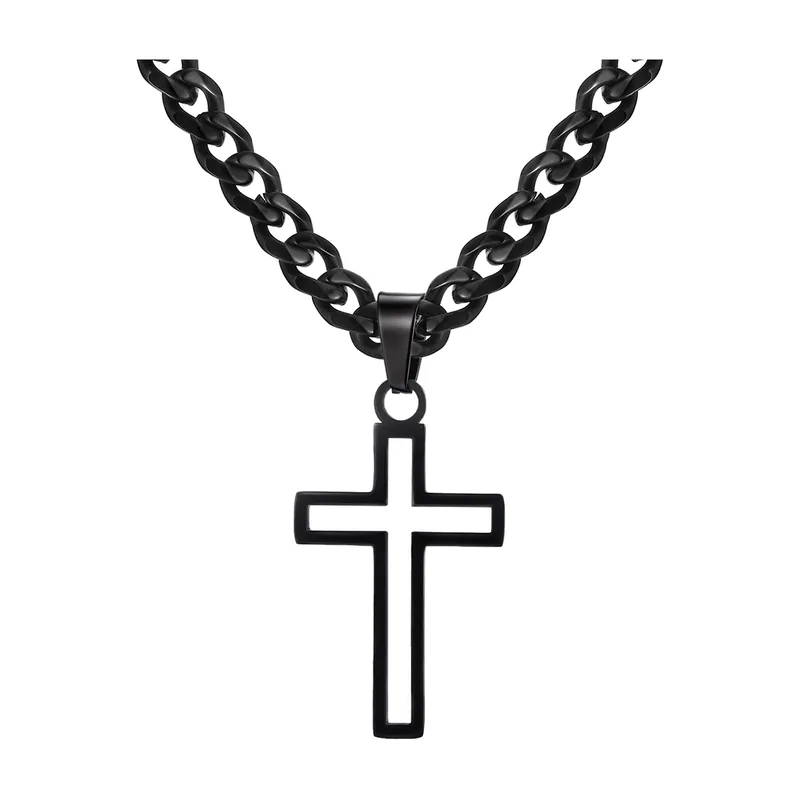 Collier Croix Ajourée avec Chaîne Gourmette, Acier Inoxydable