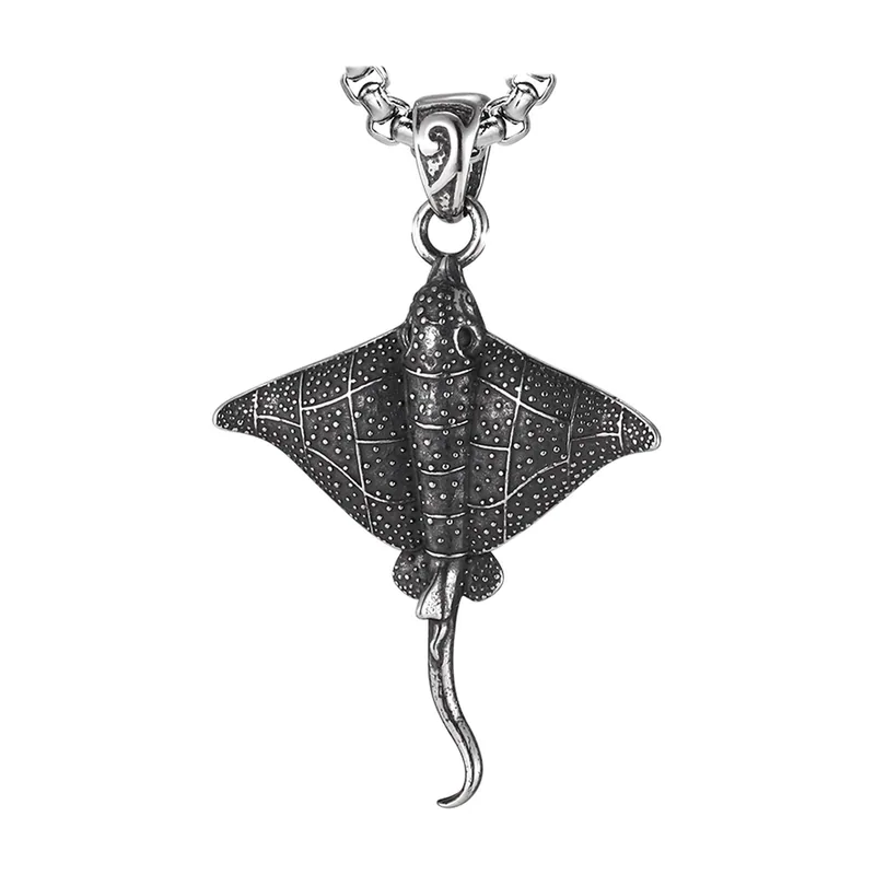 Stingray Rochen Anhänger mit Kabelkette, Edelstahl