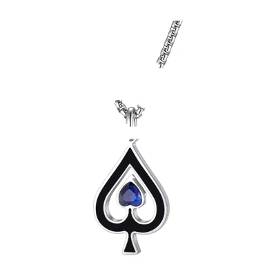 Ace of Spades Pendant Necklace with Blue Stone, Stainless Steel