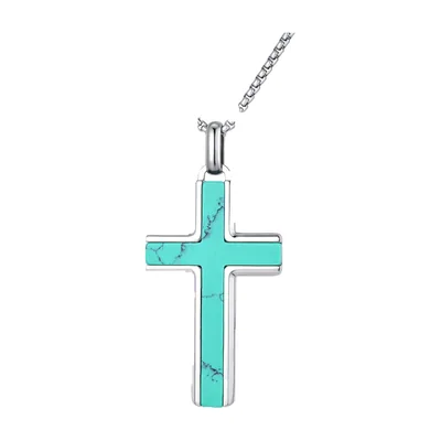 Collier Croix avec Pierre Turquoise, Acier Inoxydable