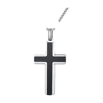 Collier Croix avec Onyx Noir, Acier Inoxydable