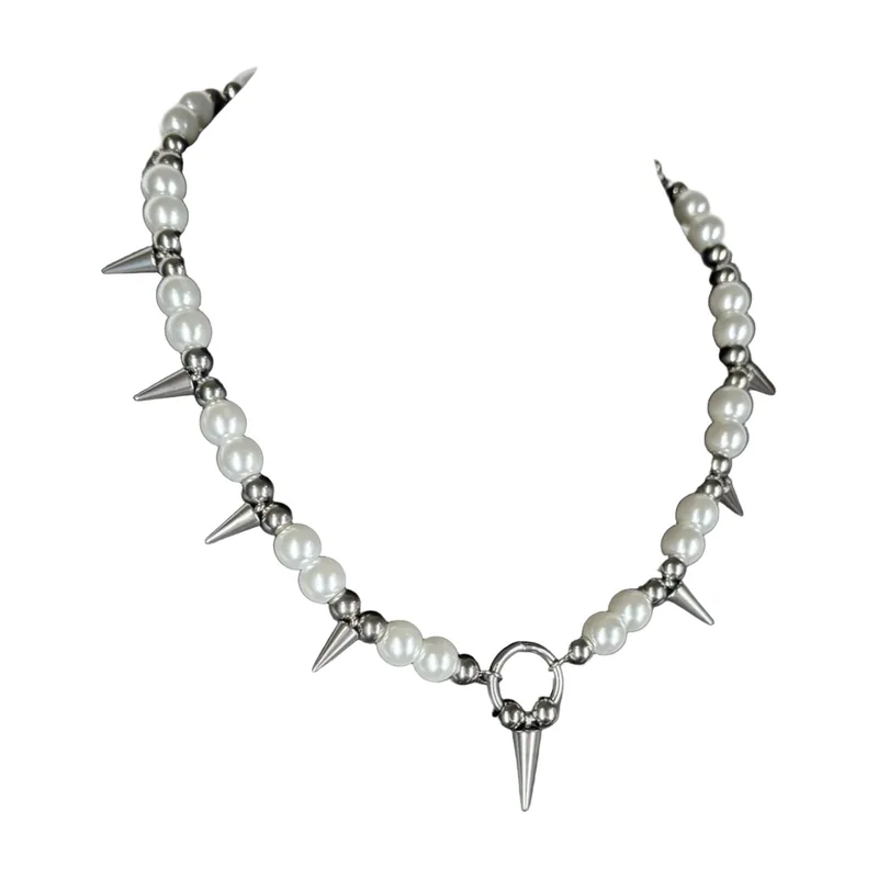 Collar de Perlas y Puntas, Acero Inoxidable 316L