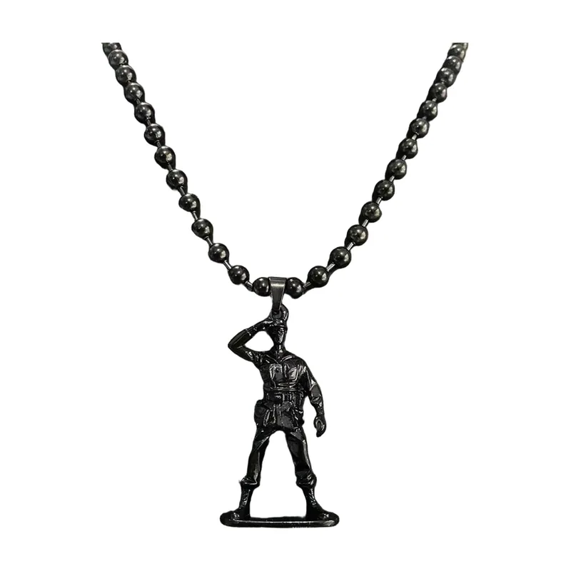 Colgante Figura de Soldado con Cadena de Bolas, Acero Inoxidable