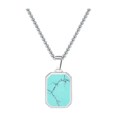 Collana con Pendente Rettangolare e Pietra Turchese, Acciaio Inossidabile