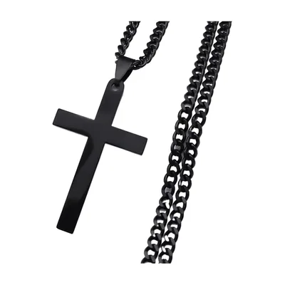 Colgante de Cruz Negra con Cadena de Eslabones, Acero Inoxidable