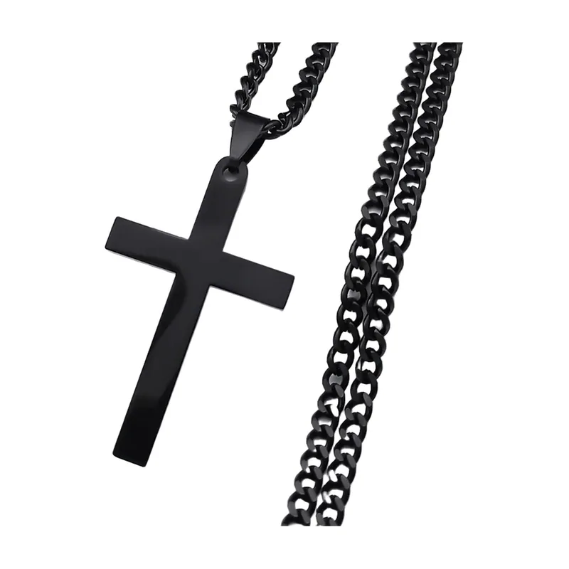 Schwarzer Kreuz-Anhänger mit Panzerkette, Edelstahl
