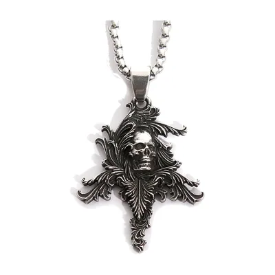 Pendentif Tête de Mort avec Filigrane Gothique, Acier Inoxydable