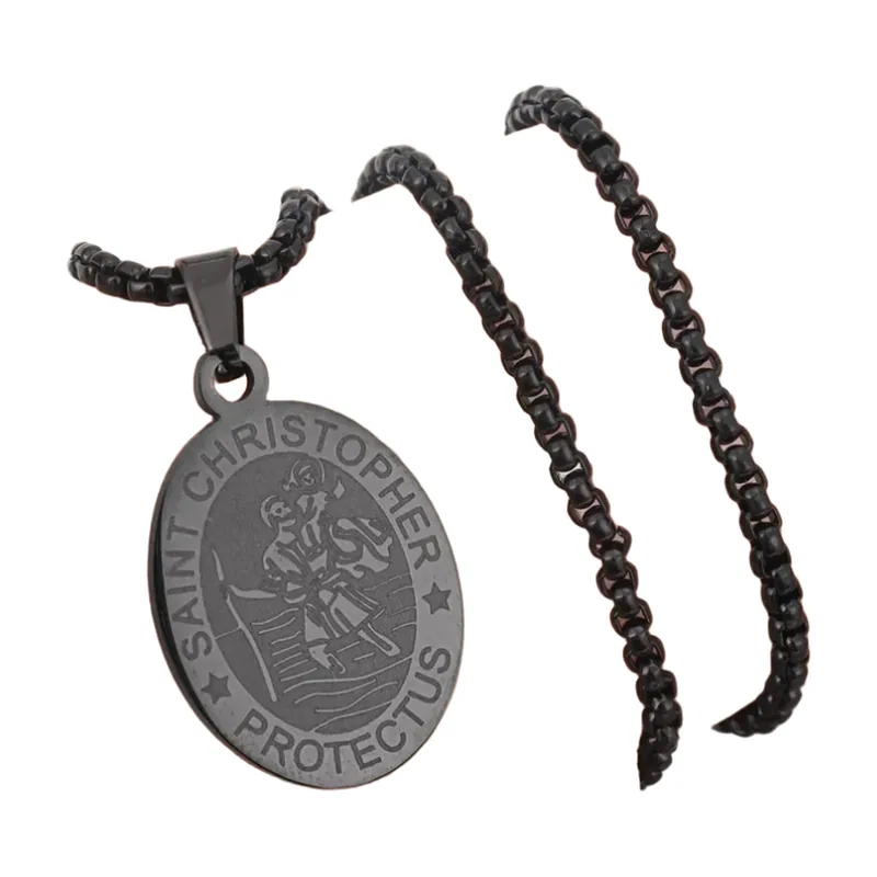 Medallón de San Cristóbal con Cadena, Acero Inoxidable