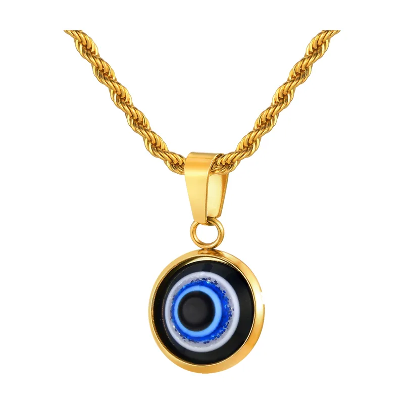 Collier avec Pendentif Œil Bleu et Pierre Bleue, Acier Inoxydable