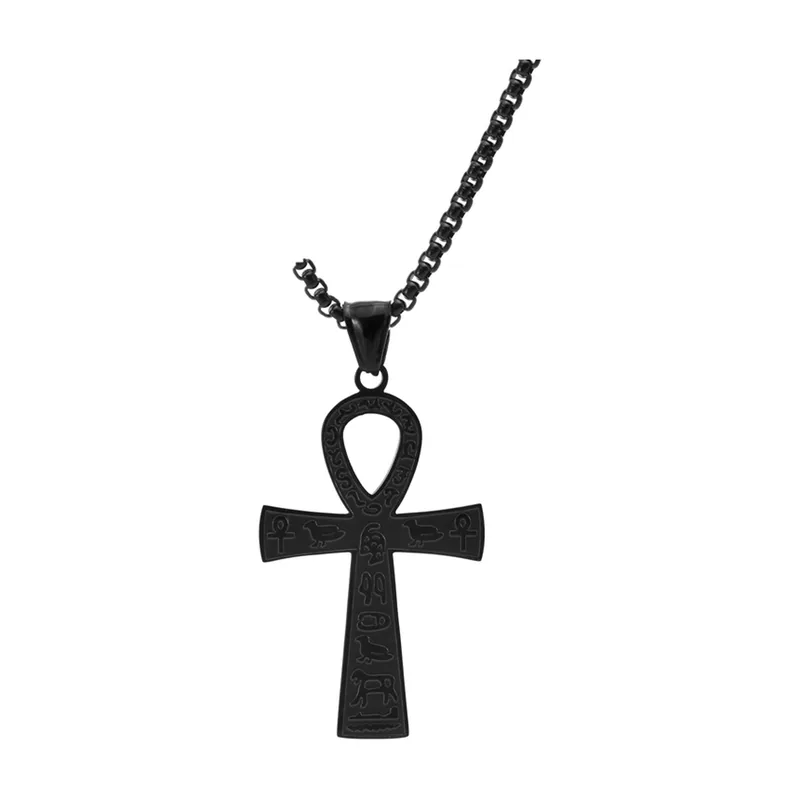 Pendentif Croix Ankh avec symboles égyptiens, Acier Inoxydable