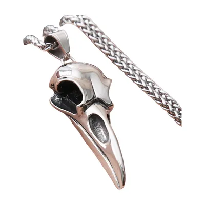 Rabenschädel Anhänger mit Weizenkette, Edelstahl