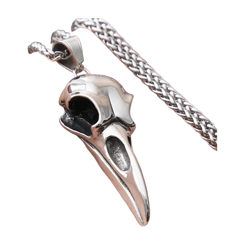 Rabenschädel Anhänger mit Weizenkette, Edelstahl
