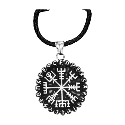 Vegvisir Wikinger Kompass Anhänger mit Runen, Edelstahl