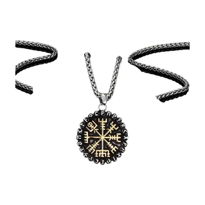 Pendente Bussola Vichinga Vegvisir con Catena Rune, Acciaio Inossidabile – Oro