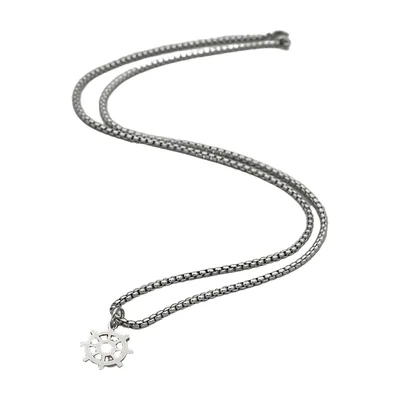 Ship Steering Wheel Pendant with Box Chain, Stainless Steel