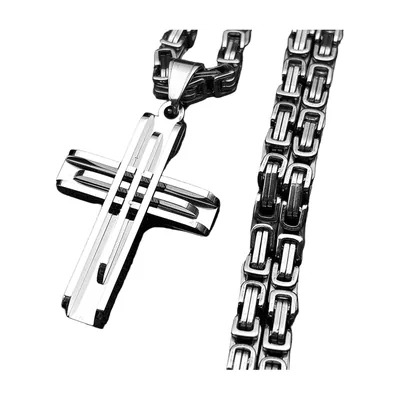 Cross Pendant Necklace with Curb Chain, Stainless Steel