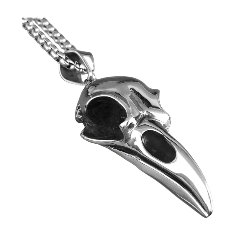 Collier Pendentif Crâne de Corbeau et Chaîne, Acier Inoxydable