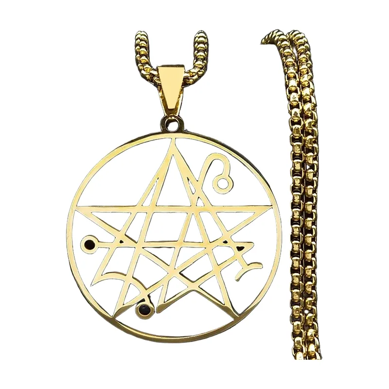 Necronomicon Okkult-Symbol Anhänger mit Panzerkette, Edelstahl