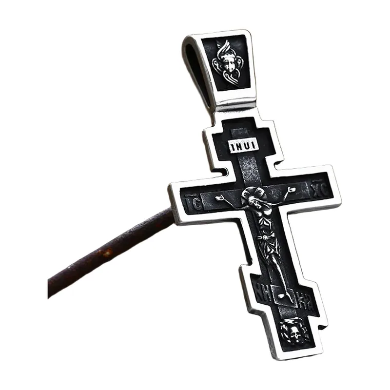 Pendente Croce Ortodossa Crocifisso con Catena, Acciaio Inossidabile