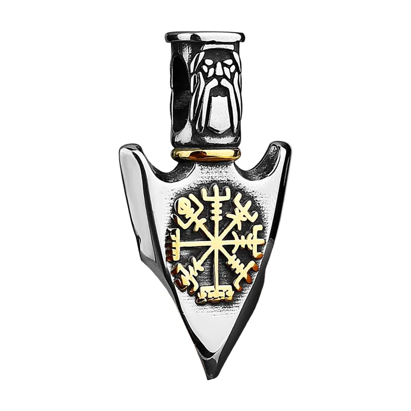 Collier Pendentif Lance d'Odin avec Détails Dorés, Acier Inoxydable