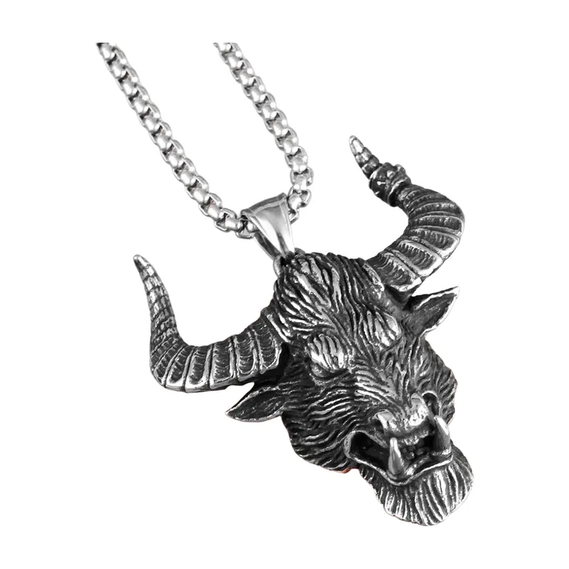 Colgante de Cabeza de Toro con Cadena, Acero Inoxidable