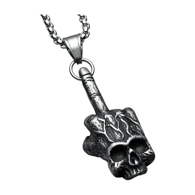Totenkopf Stinkefinger Anhänger mit Panzerkette, Edelstahl