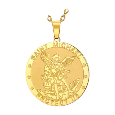 Erzengel Michael Medaillon Anhänger mit Kette, Edelstahl