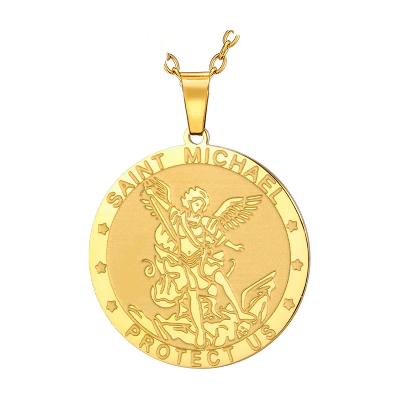 Medaillon Pendentif Saint Michel Archange avec Chaîne, Acier Inoxydable