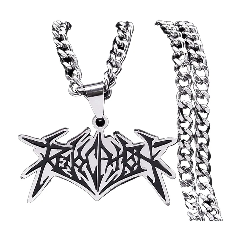 Deicide Script Pendant with Curb Chain, Stainless Steel