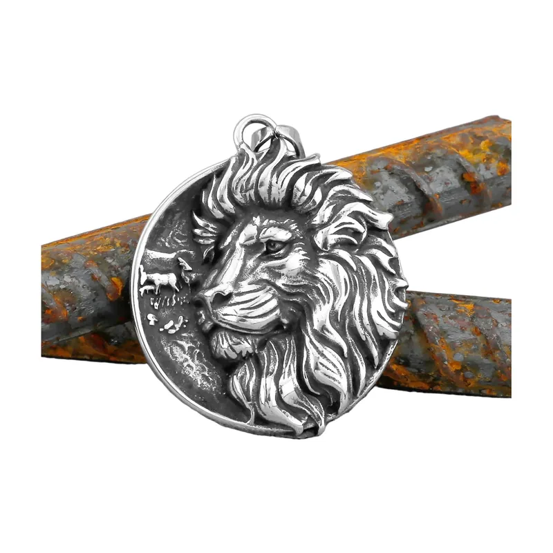 Viking Lion Head Pendant with Chain, Stainless Steel