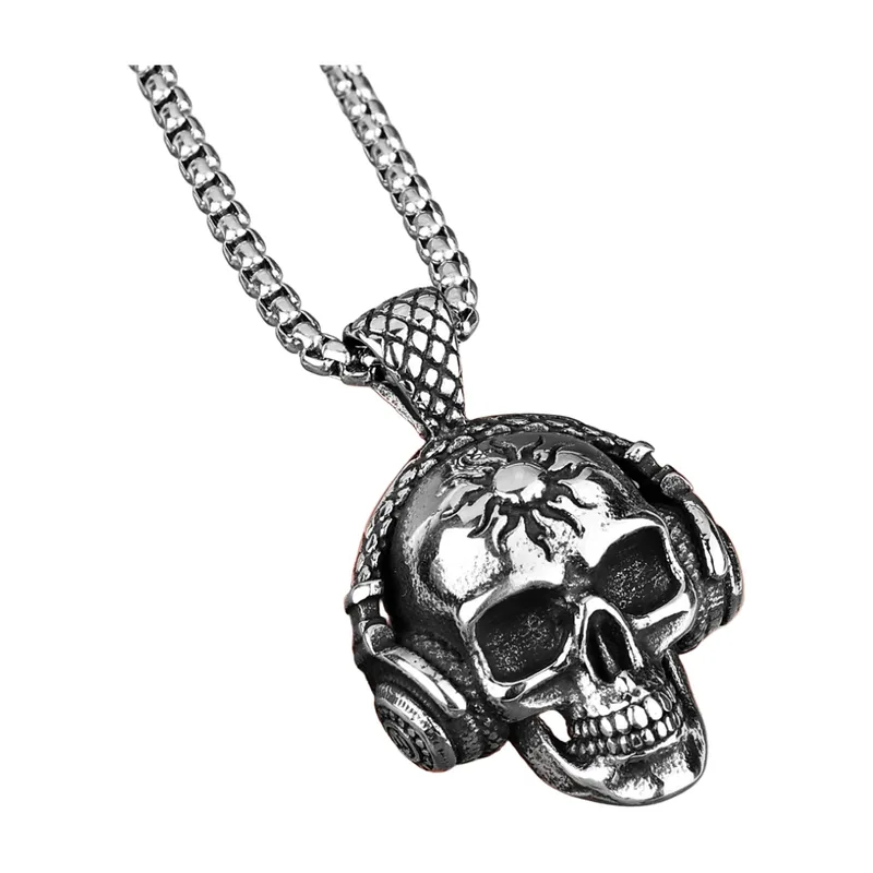 Totenkopf Anhänger mit Kopfhörern, Edelstahl