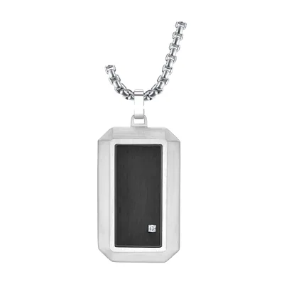 Colgante Dog Tag con Incrustación Negra y Zirconia, Acero Inoxidable