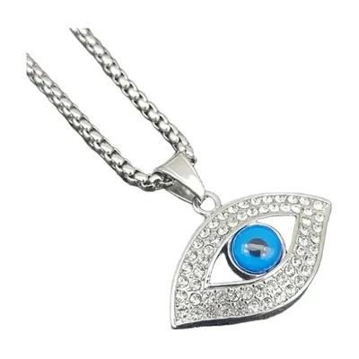 Collier Pendentif Œil de Dieu avec Pierre Bleue, Acier Inoxydable