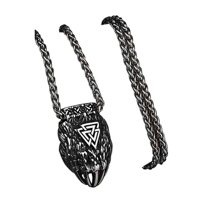 Colgante de Garra de Oso con Símbolo Valknut y Cadena de Trigo, Acero Inoxidable