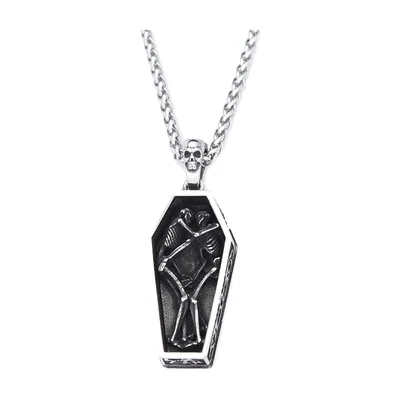 Colgante de Ataúd con Diseño de Doble Calavera, Acero Inoxidable