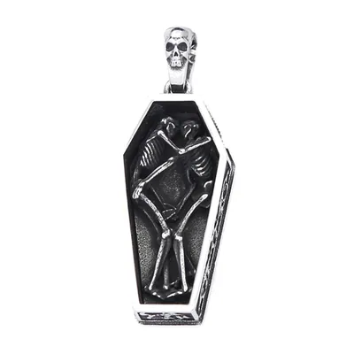 Colgante de Ataúd y Doble Calavera con Cadena, Acero Inoxidable