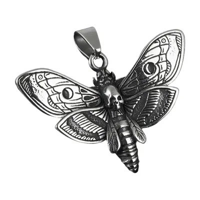 Totenkopf-Motten-Anhänger mit Kette, Edelstahl