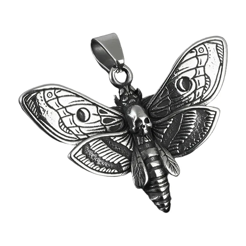 Totenkopf-Motten-Anhänger mit Kette, Edelstahl